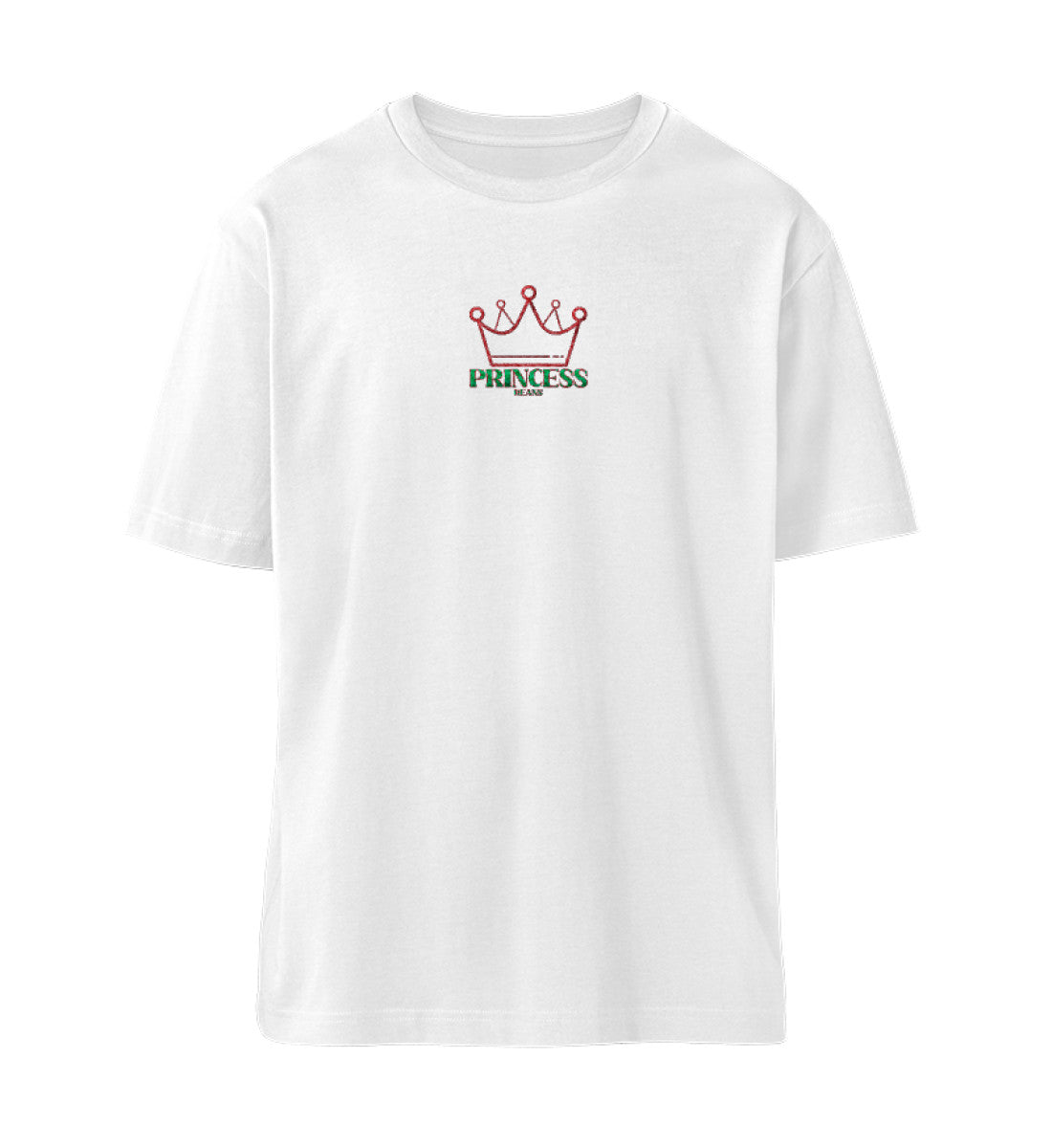 White Fuser Relaxed Shirt with "Princess" and a crown embroidered, made from 100% organic cotton for ultimate comfy eco-warrior vibes.